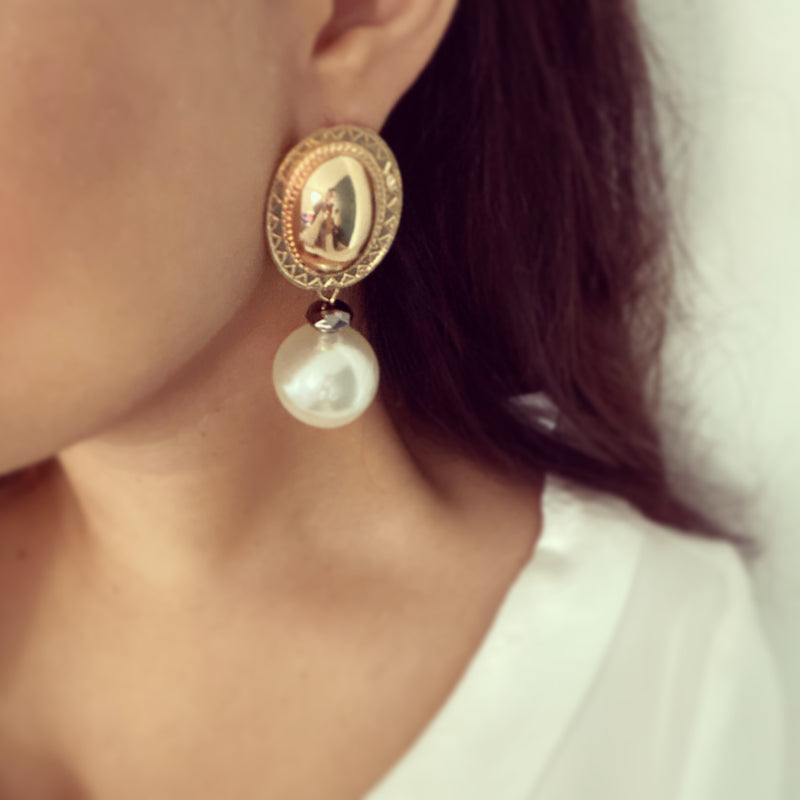 Gold Pearl Large drop earrings lifestyle image